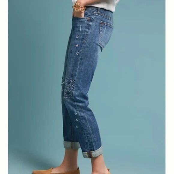 NWT PILCRO AND THE LETTERPRESS Anthropologie Embroidered Slim Boyfriend Jean 25 - Picture 2 of 9